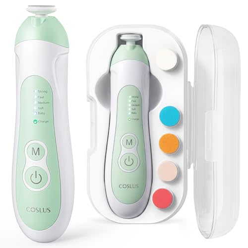 COSLUS C52 Baby Electric Nail File Trimmer, CPC Certified and Quiet Design | Cordless Baby Nail Clipper with 5 Speeds & 6 Grinding Heads for Newborn Infant Toddler, LED Light, Safe Sleep Buffer, Green