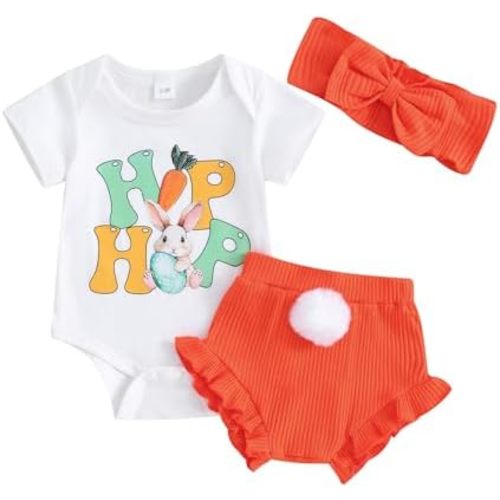 Ledy Champswiin Newborn Baby Girl Easter Outfits Little Bunny Onesie Tops and Shorts Infant Girl Summer Clothes Set