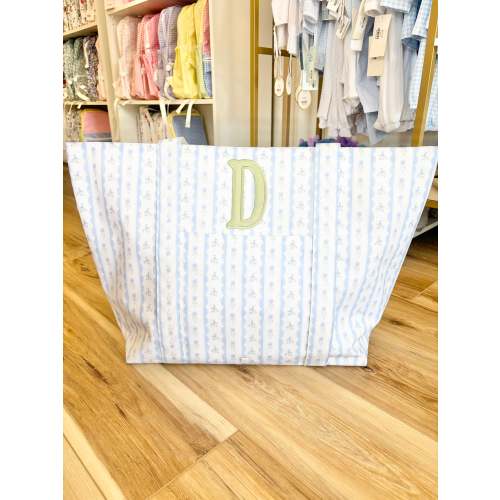 TRVL XL Blue Ribbon Floral Tote- Single Initial Applique