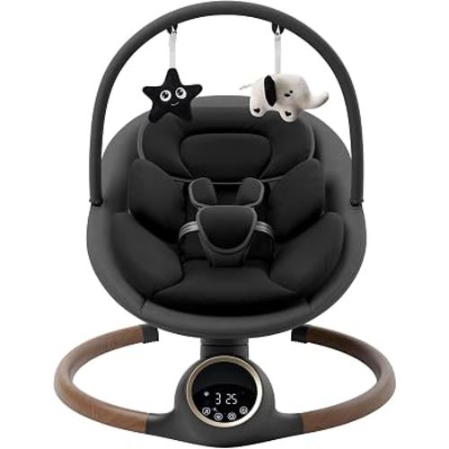 Baby Swing for Infants with 5 Point Harness, 5 Speeds Infant Swing with Soft Cushion, 10 Songs and Bluetooth Music for Newborn, Remote Control & Touch Panel Use, Black