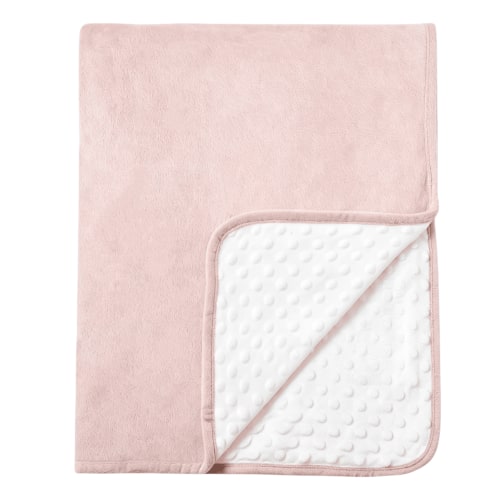 CREVENT Soft Plush Girls Pink and White Minky Baby Blanket