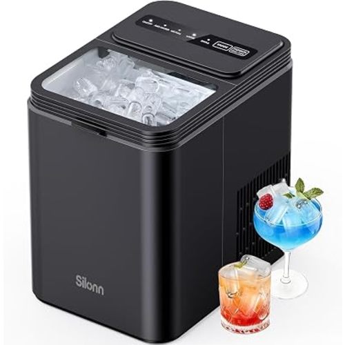 Silonn Ice Maker Countertop, 8 Cubes in 6 Mins, 26.5lbs/24H, Self-Cleaning