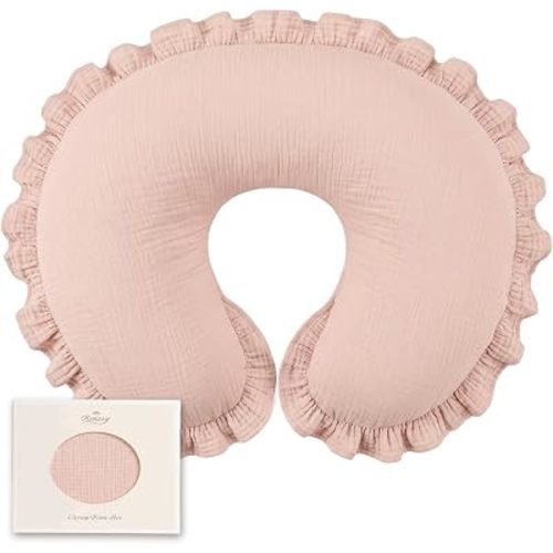 Konssy 100% Muslin Cotton Soft Nursing Pillow Covers with Ruffle Trim