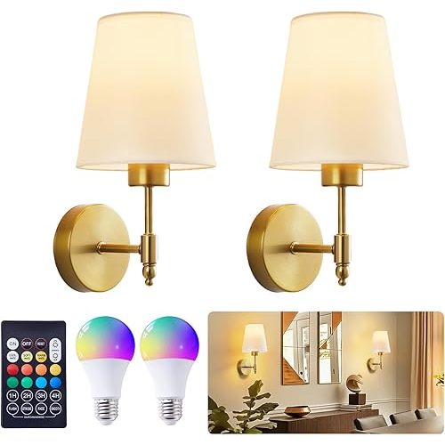 Wall Sconces Set of 2, Wireless Wall Light with Dimmable Detachable Bulbs and Remote, Rechargeable Sconce Wall Decor for Bedroom Living Room Hallway