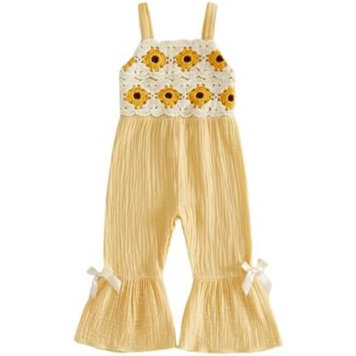 Kuriozud Toddler Baby Girl Clothes Cute Sleeveless Halter Romper Spaghetti Strap Jumpsuit Summer Bell Bottom Outfit