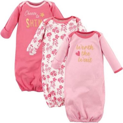Luvable Friends Baby Girls Cotton Long-Sleeve Gowns 3pk, Worth The Wait, 0-6 Months