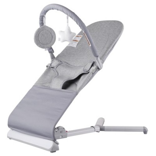 VEVOR Baby Bouncer, Folding Bouncer Seat for Babies 0-9 Months, Newborn Bouncer Chair with 2 Reclining Angles & Rotatable Toy Bar, Light Gray