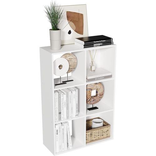 Cube Storage Organizer,Wood Organizer with Open Back,3 Tier Bookcase,Open Bookshelf for Home Office Living Room (White, 6-Cube)