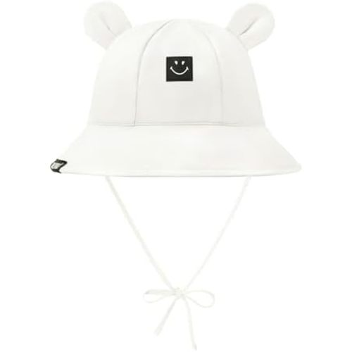 Zando SmileyWorld Baby Sun Hat Toddler UPF 50+ Smiley Face Hat with Bear Ear Wide Brim Baby Bucket Hat Toddler Beach Hat 0-4T