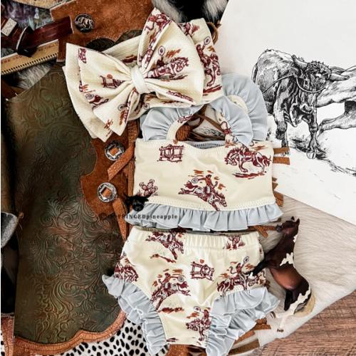 Sunset Cowgirl W/Blue Ruffle Two Piece Swimsuit (Minis)