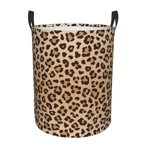 Leopard Print Round Laundry Hamper Animal Skin Texture Storage Basket Toys Clothes Organizer Bin For Home Bathroom Bedroom Dorm Nursery, 38l