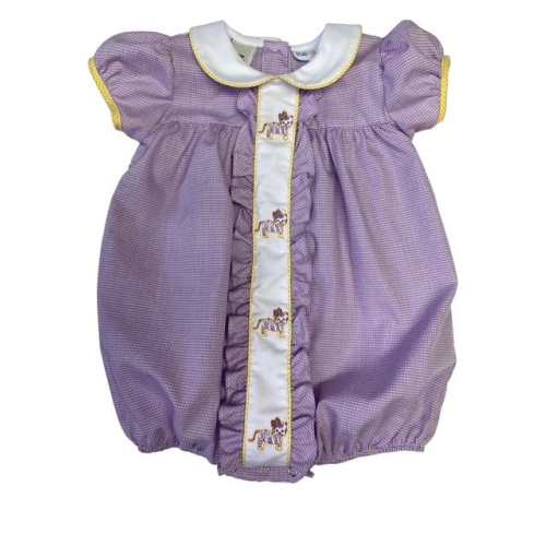 Lulu Bebe Milly LSU Tiger Embroidered Lavender Gingham Bubble