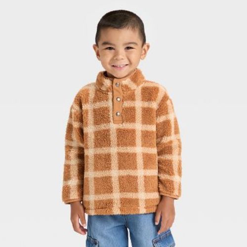 Toddler Boys' Faux Shearling Mock Neck Pullover Sweatshirt - Cat & Jack™ Brown 3T