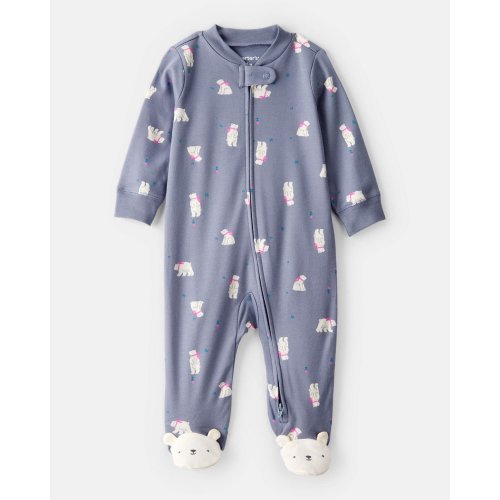 Baby Girl Polar Bear Print 100% Cotton Snug Fit Sleep & Play Pajamas - Grey | Carter's
