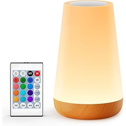 Auxmir LED Night Light Bedside Lamp Touch and Remote Control Dimmable Tabletop 13 RGB Colors Changing 5 Brightness Adjustable Rechargeable Portable Lamp for Baby Kids Nursery Bedroom Bathroom Camping