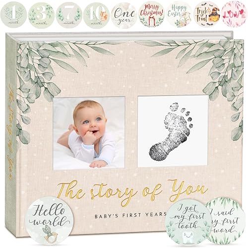 Baby Memory Book & Newborn Keepsake Journal First Year Memory Book for Boy or Girl Gender Neutral Milestone Book with 24 Stickers Perfect First Mothers Day Gift