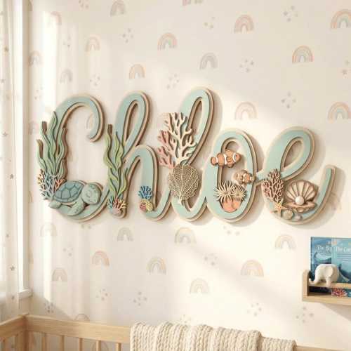Personalized Sea Name Sign, Under The Sea Nursery Decor, Custom Wooden Girl Room Wall Art, Seahorse Baby Shower Gift, Ocean Mermaid Decor