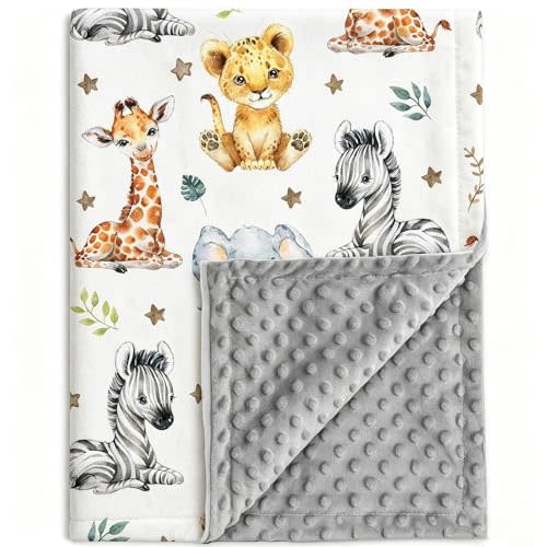 Jungle Baby Blanket 30" x 40"Safari Animal with Double Layer Dotted Backing | Toddler Soft Minky Blanket for Newborns, Toddlers, Receiving Blanket