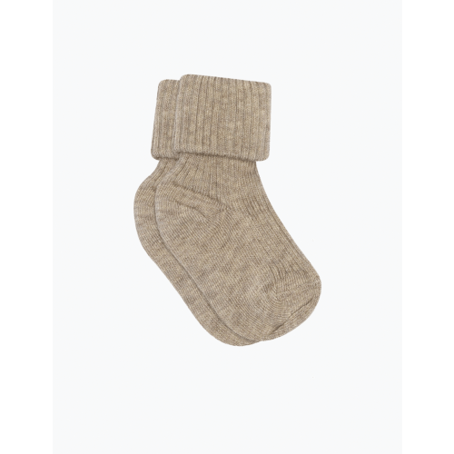 Cotton Rib Socks in Light Brown Melange