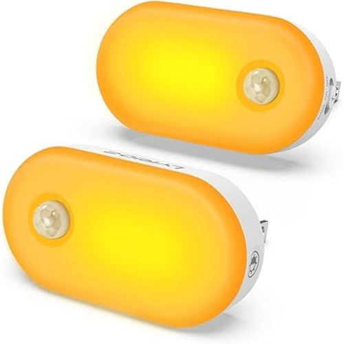 Lyridz Amber Night Light with Motion Sensor, Plug in LED Nightlights, 120LM Stepless Adjustable Brightness Ideal for Bathroom, Hallway, Stairs, Kids' Room, Nursery, Pet House, 2 Pack