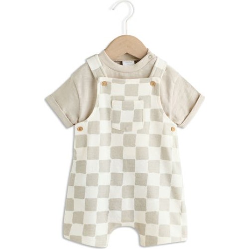 Wobbling Checkerboard Knit Overalls & Bodysuit Set, 0-3M