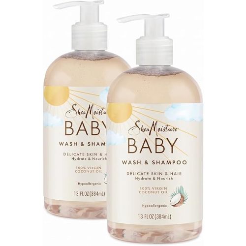 SheaMoisture Baby Wash and Shampoo 100% Virgin Coconut Oil for Baby Skin Cruelty Free Skin Care 13 oz (Pack of 2)