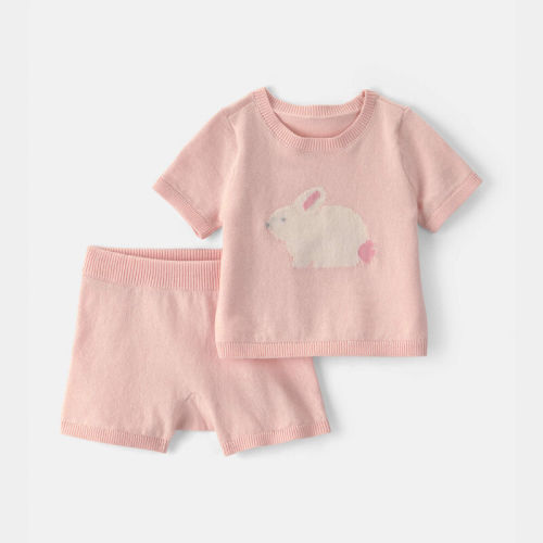 Baby Girl 2-Piece Bunny Short-Sleeve Sweater Top & Short Set - Pink | Carter’s Oshkosh Canada