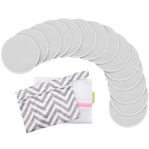 14-Pack Reusable Nursing Pads for Breastfeeding - Soft & Absorbent 4-Layers Washable Breast Pads for Leaking Milk, Viscose from Bamboo Breastfeeding Essentials, Nipple Covers (Cool Gray, L 4.8")