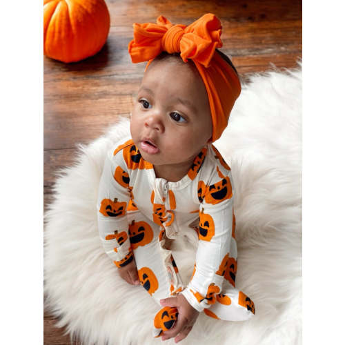 2-Way Ruffle Zip Footie, Jack-O-Lantern