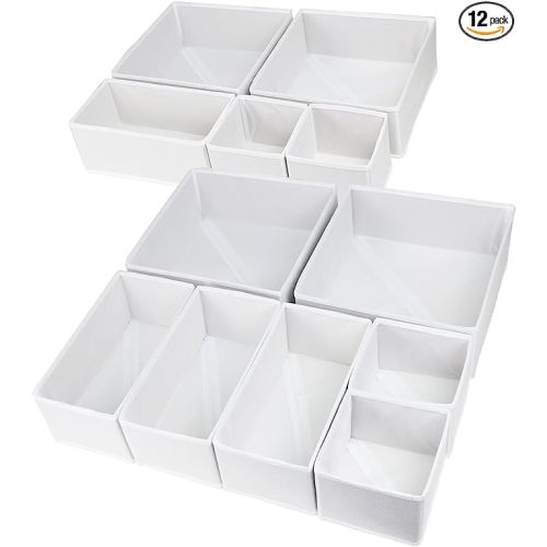 12 Pack Drawer Organizer Clothes, Foldable Fabric Dresser Organizer Closet Organizers and Storage Box for Underwear,Folded Clothes,Baby Clothing,Socks,Bra,Towels,Ties(12 Pack,White)