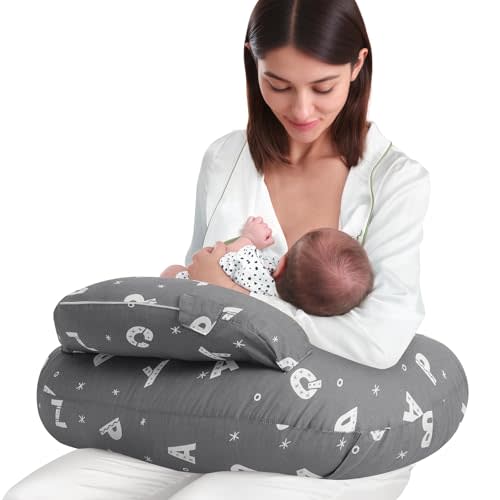 AMASKY Plus Size Breastfeeding Pillow for Ergonomic Comfort & Support, Easier Nursing, Fit, Removable Cover, Machine Washable, Letter Pattern(Grey), Pallet of Product
