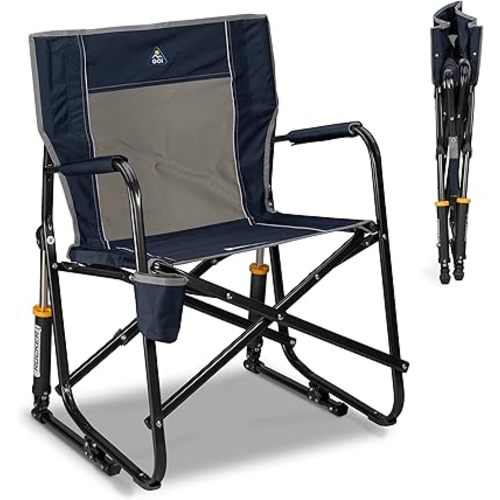 GCI Outdoor Freestyle Rocker Camping Chair | Portable Folding Rocking Chair with Solid, Durable Armrests, Drink Holder & Comfortable Backrest — Indigo Blue