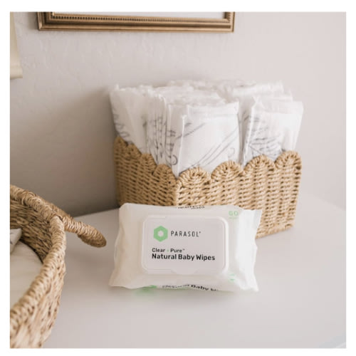 Parasol Clean+Pure Natural Baby Wipes, 99.9% Reverse-Osmosis Water, pH Balanced, Hypoallergenic Wipes, Plant Based, Alcohol-Free and Perfect for Sensitive Skin, 600 Count (10 Packs of 60)