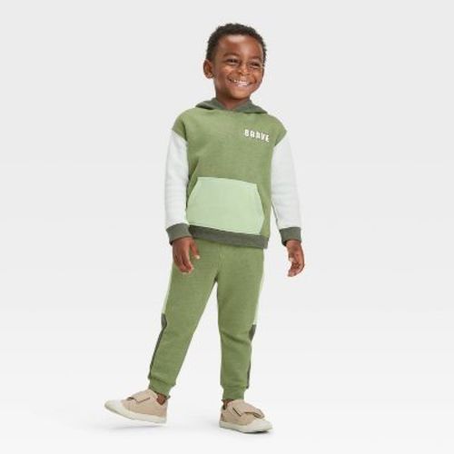 Toddler Boys' Colorblock Fleece Pullover And Bottom Set - Cat & Jack™ Olive Green 2t