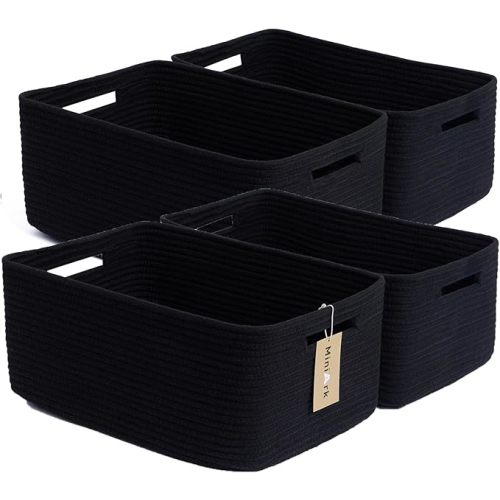 Large Storage Baskets for Organizing, Closet Shelf Baskets for Clothes Blanket Towels, Baby Nursery, Toy Bins Box, Woven Rope Baskets, 17 x 13 x 7.5”, 4 Packs Black