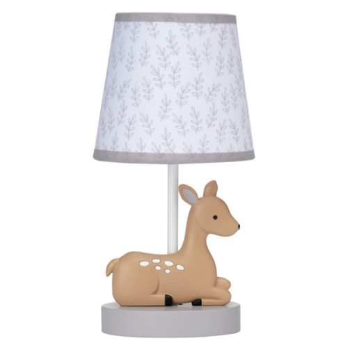 Deer Park Woodland Taupe Lamp with Gray/White Shade & Bulb – Lambs & Ivy