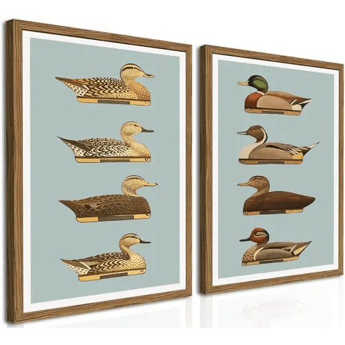 Vintage Duck Wall Art, Nature Duck Decoy Wall Decor Paintings, Countryside Hunting Fishing Canvas Prints Aesthetic Pictures for Living Room Bedroom Dorm 12x16 inch Framed