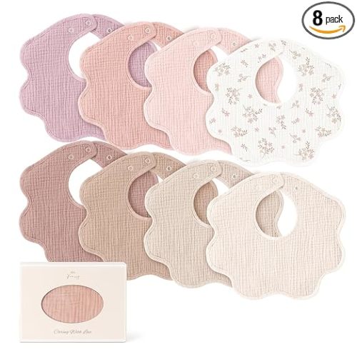 Konssy Muslin Baby Bibs 8 Pack, 100% Cotton Absorbent Bandana Drool Bibs for Teething and Drooling for Unisex Boys and Girls