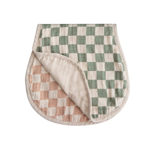 mushie Muslin Baby Burp Cloths | 100% Organic Cotton, Set of 2 (Olive Check/Natural Check)