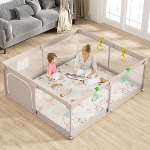 Fodoss Baby Playpen with Mat ，59 x71 In Playpen for Babies and Toddlers, Indoor & Outdoor Activity Center, Safety Baby Fence