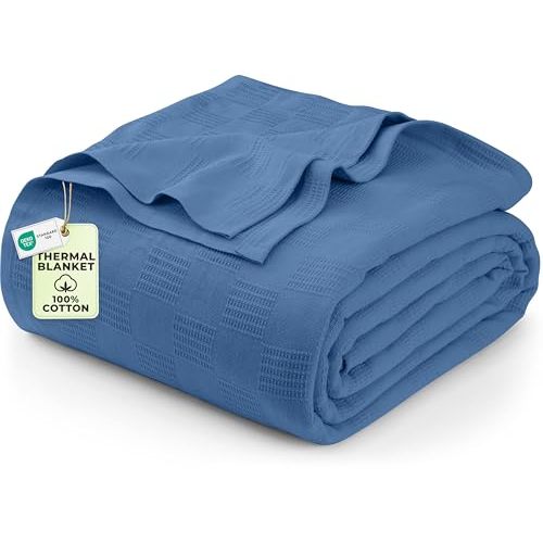 Utopia Bedding 100% Cotton Thermal Blanket Wedgewood King Size Soft, Lightweight, Breathable, Cozy Spring and Summer Blankets for Bed, Home Decor Gifts for Women and Men (90x108 Inches)
