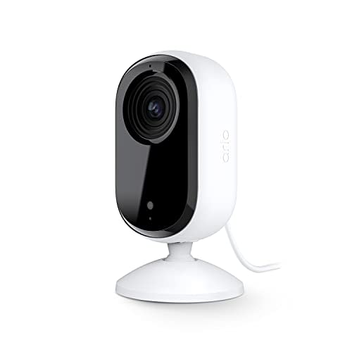 Arlo Essential Indoor Security Camera 2K (2nd Gen, 2023 Release) - Wired Plug-in Power, Person Recognition, Animal Detection, 1-Month Trial of Secure Plan, Automated Privacy Shield, 1 Cam, White