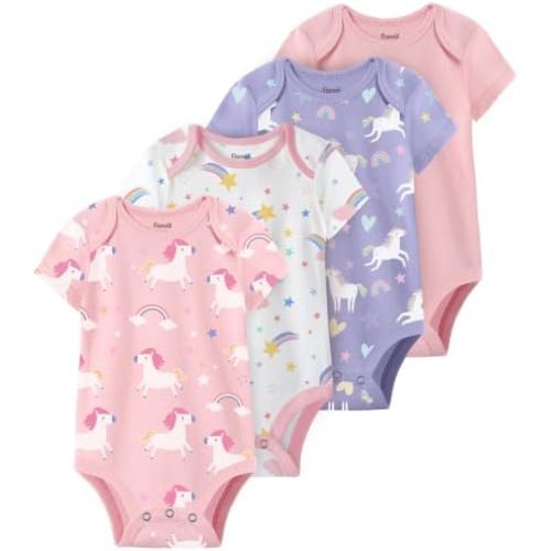 Baby Bodysuits Newborn 100% Cotton, Soft Short Sleeve Toddler Infant Cute Body Suits for Baby Boys Girls 4 Pack