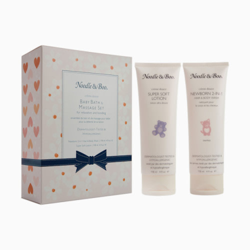 Noodle & Boo Baby Bath & Massage Set - Pink Hearts & Daisies