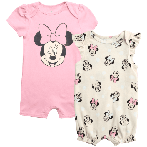 Disney Baby Girls Romper - 2 Pack Minnie Mouse Pooh Little Mermaid Short Sleeve Bodysuit (Newborn/Infant)
