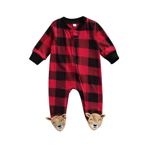 Canrulo Newborn Baby Girl Boy Christmas Buffalo Plaid Footie Romper One Piece Zipper Sleeper Clothes Red Black B 0-3 Months
