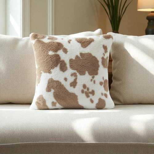 Cow Print Plush Pillow Cover: Double-Sided Literary Style Cushion