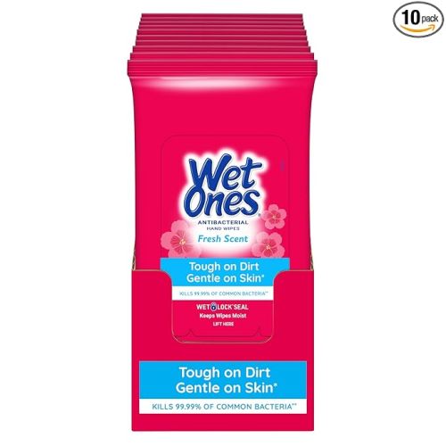Wet Ones Antibacterial Hand Wipes, Fresh Scent, 20 Wipes (Pack of 10)