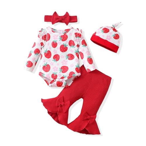 SODLON Newborn Baby Girl Clothes Infant Outfits Clothing Ruffle Romper Bell Bottoms Flared Pants Outfit Sets for Baby Girls