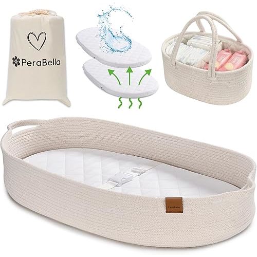 Baby Changing Basket for Baby Dresser, Moses Basket for Babies, Cotton Rope Diaper Changing Basket, Unisex Baby Moses Basket, Foam Diaper Changing Pad for Dresser, Changing Table Topper for Dresser